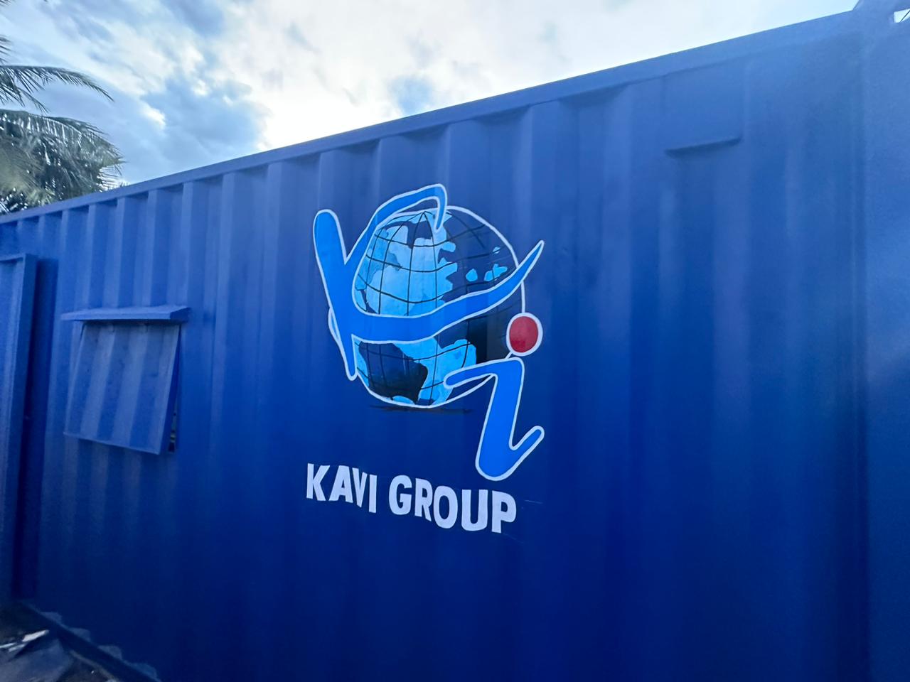 Container home exterior at sunset